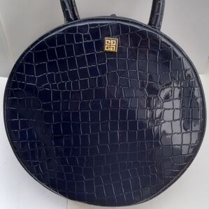 Elegant Navy Blue Croc-Embossed Handbag